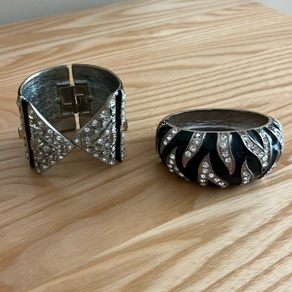 Two rhinestone and black bracelets